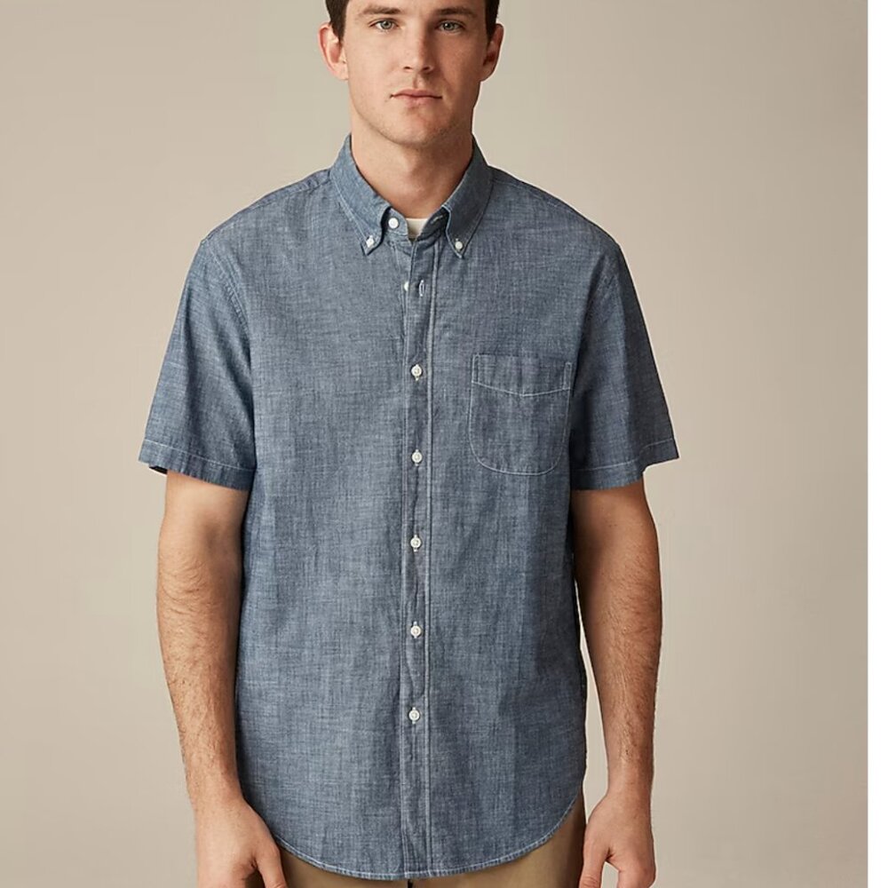 J.Crew Flex Chambray Short Sleeve Button Down Shirt Size Large